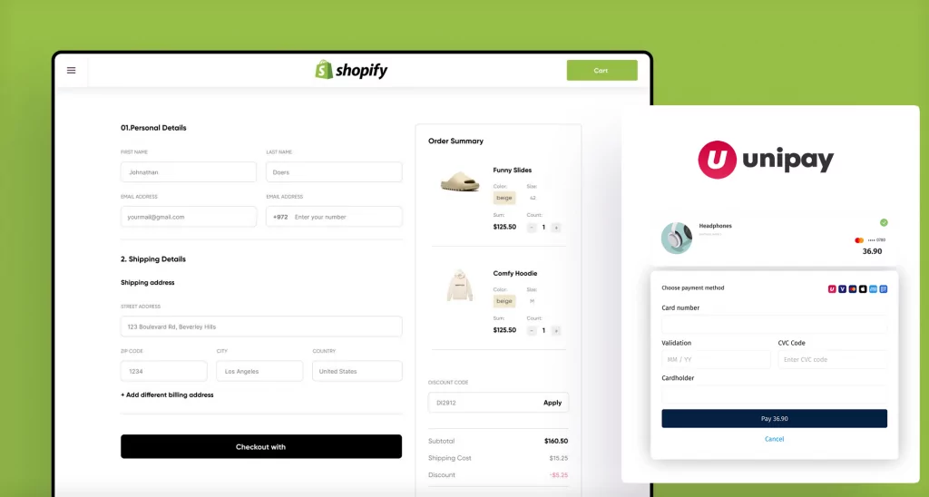 unipay checkout with shopify